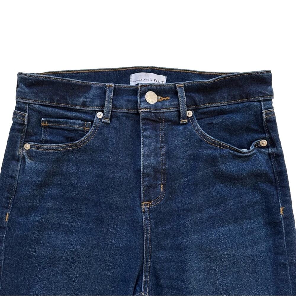 Loft Jeans Dark Wash High Waist Straight Leg Frayed Hem Denim Jeans Size 4 - Picture 4 of 12